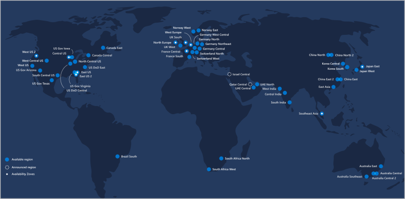 Azure regions as of February 2020